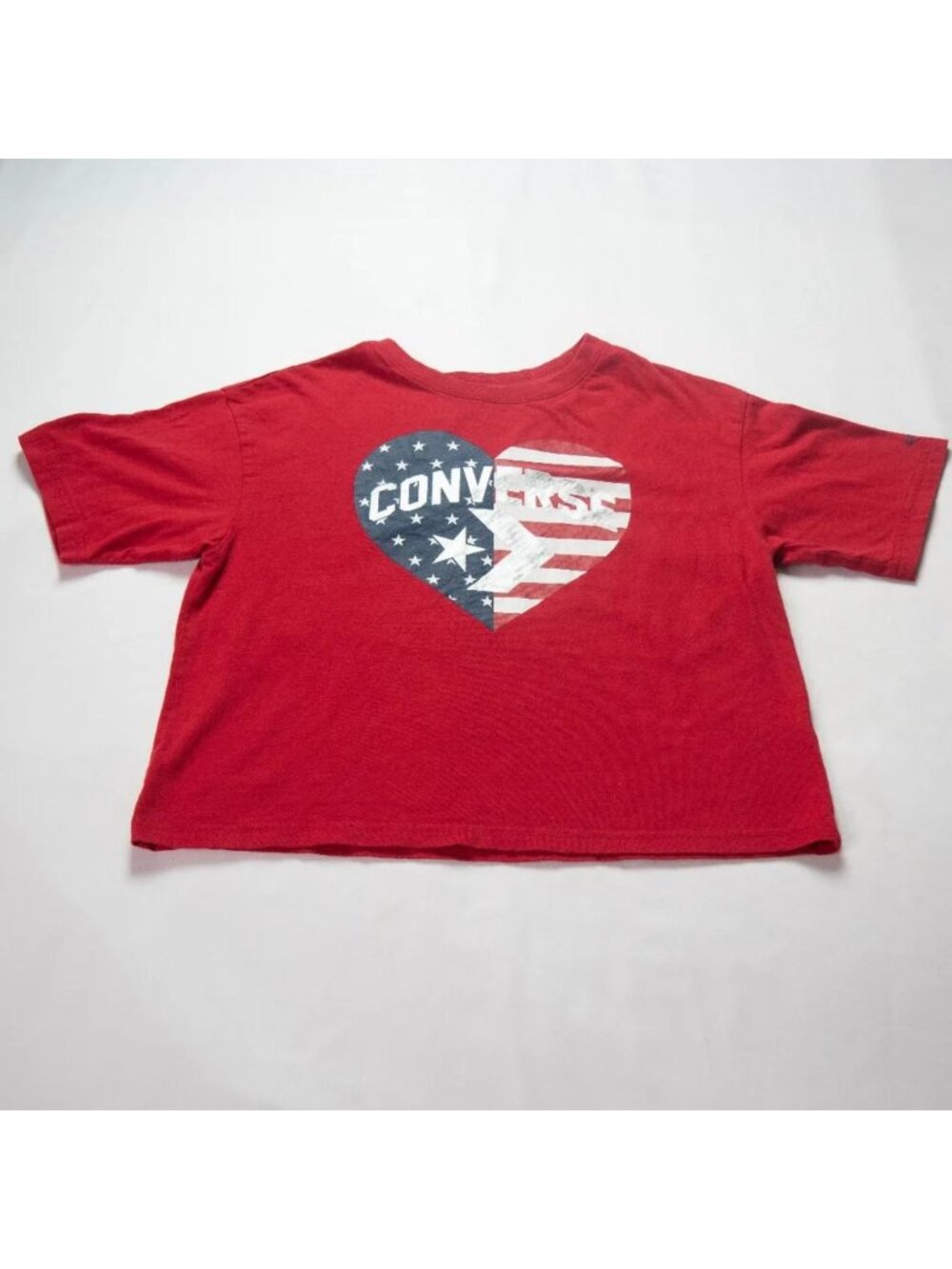 Converse Girls L 12/13 Red American Flag Heart Graphic T-Shirt Cotton